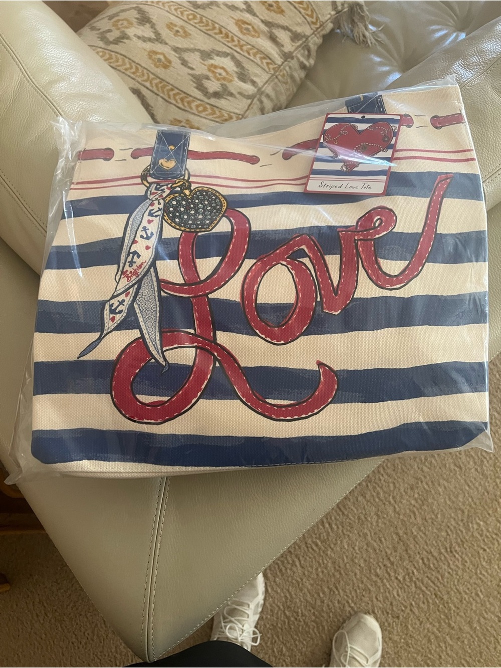 Brighton Striped 'Love' Canvas Tote Bag in Navy, Red & Cream
